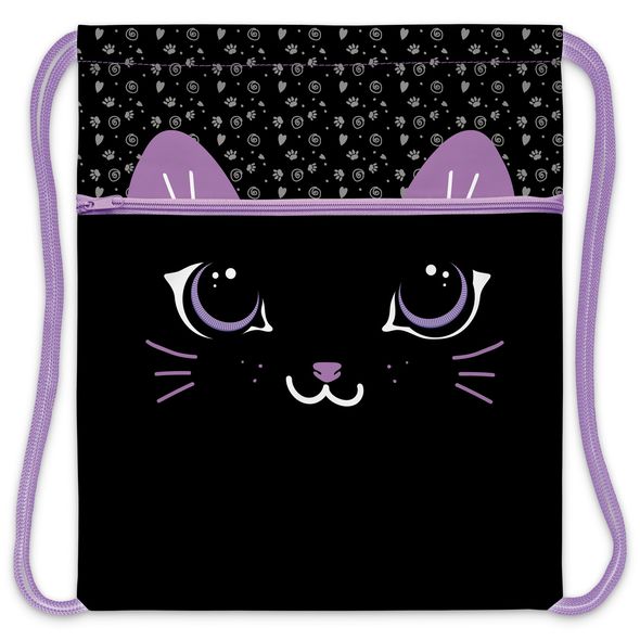 Мешок для сменной обуви Hatber 34х47 см с карманом на молнии 1 отделение-Кошечка-  в индив.упак. , 